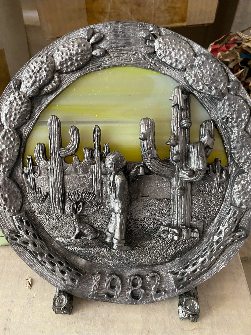 Michael Anthony Ricker 1982 “Southwestern Christmas” pewter stained glass Plate